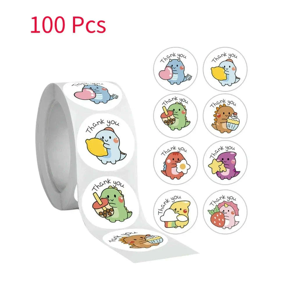 Cartoon Dinosaur Thank You Stickers, 1-Inch Adhesive Labels - Image 8