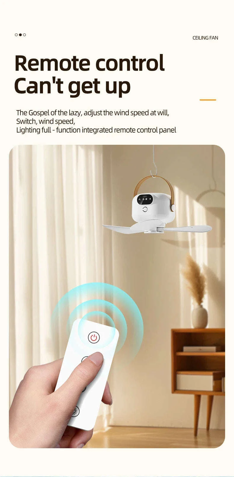 Rechargeable Ceiling Camping Fan with Remote Light for Small Spaces - Image 11