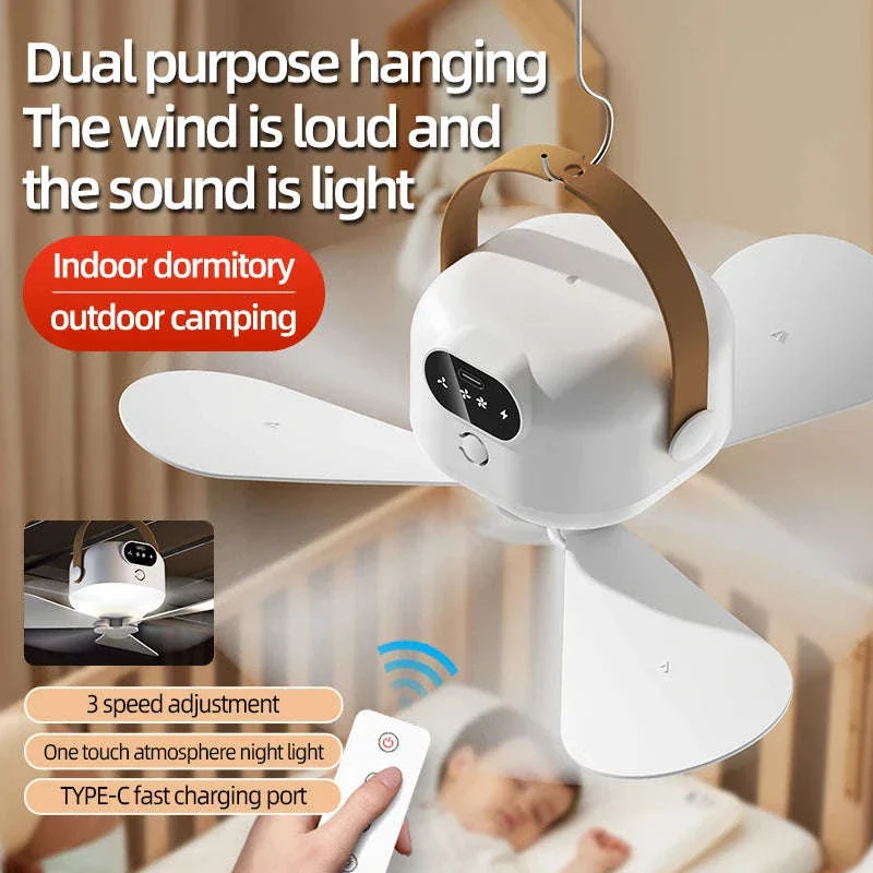 Rechargeable Ceiling Camping Fan with Remote Light for Small Spaces - Image 2