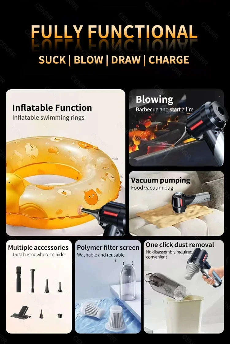 Cordless Car Vacuum Cleaner with Blower, USB-C Rechargeable Handheld - Image 21