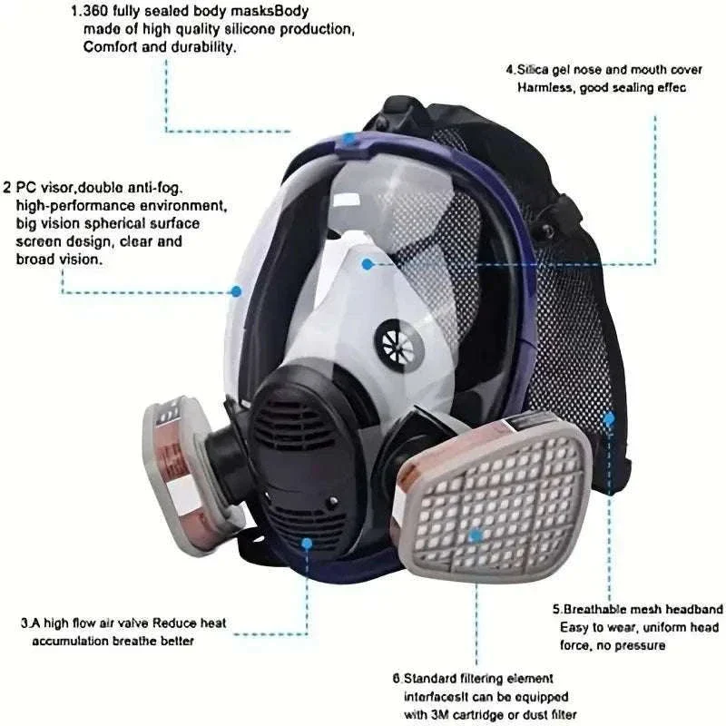 Full Face Gas Mask 6800 with Anti-Fog Lens & Dual Filtration - Image 3