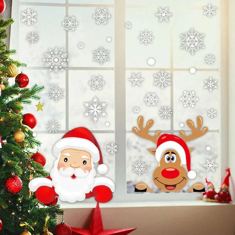 Christmas Window Stickers Santa Claus & Snowflakes Set - Image 2