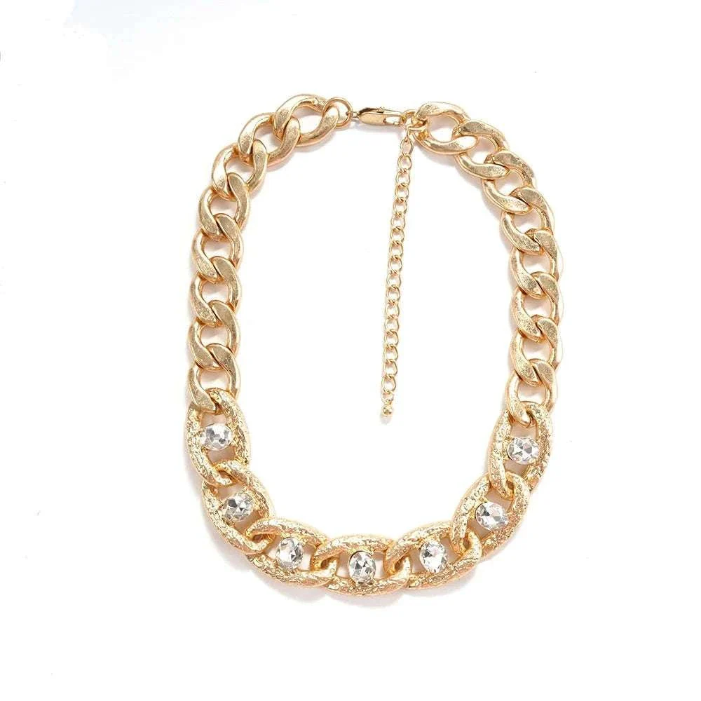 Chunky Gold Curb Chain Necklace with Crystal Accents Adjustable Fit - Image 5