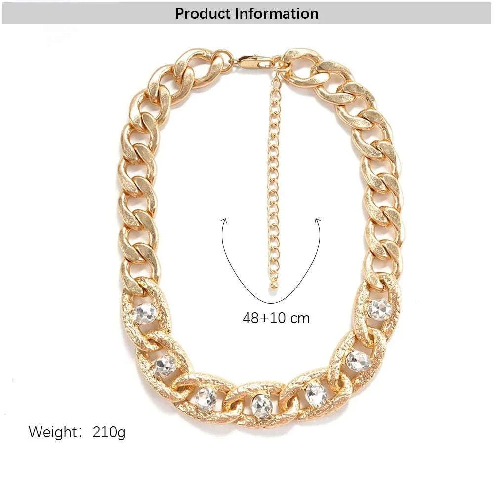 Chunky Gold Curb Chain Necklace with Crystal Accents Adjustable Fit - Image 6