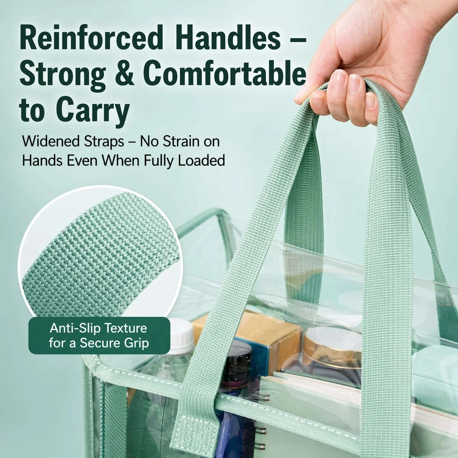 Clear PVC Tote Bag Large Capacity Waterproof with Reinforced Handle - Image 11