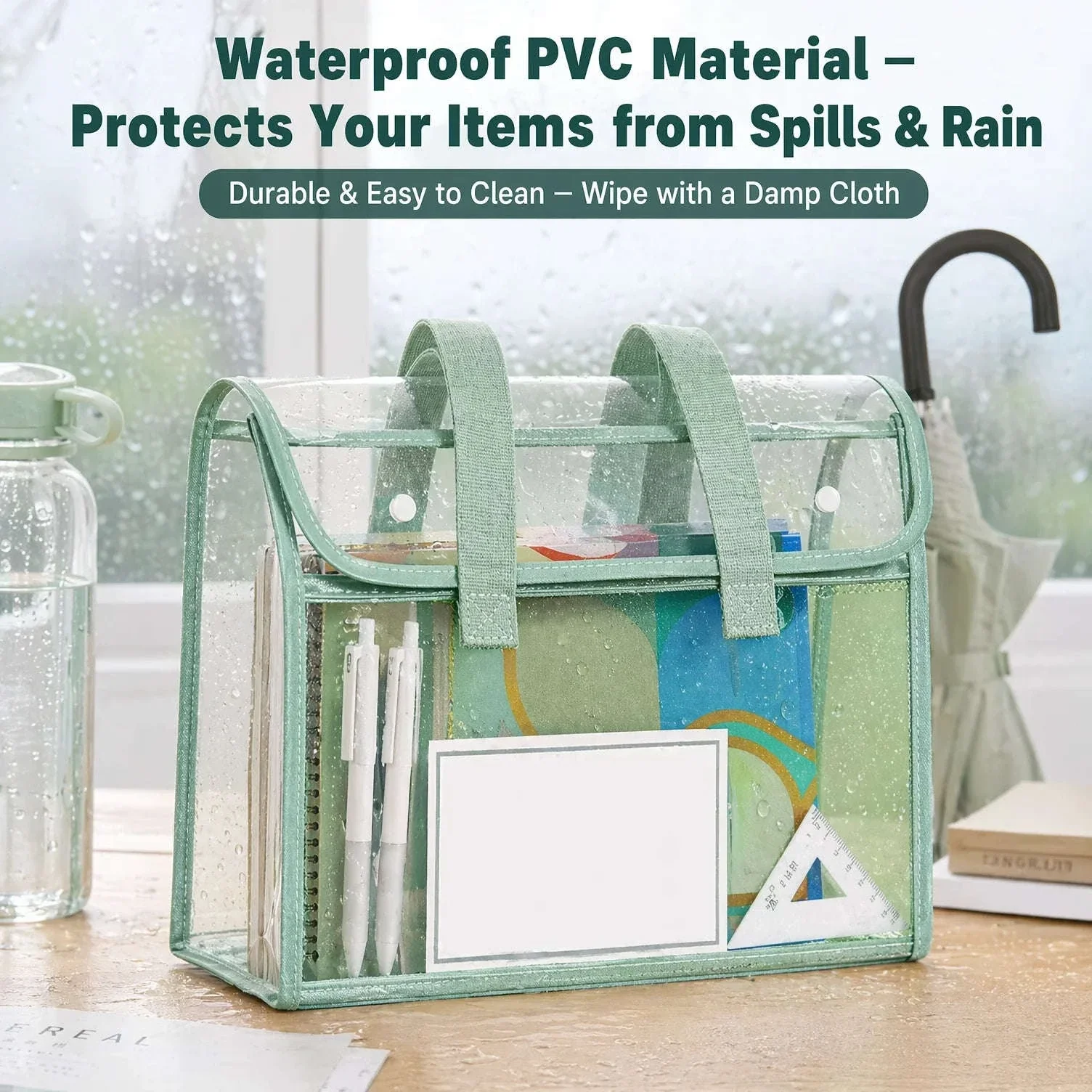 Clear PVC Tote Bag Large Capacity Waterproof with Reinforced Handle - Image 9