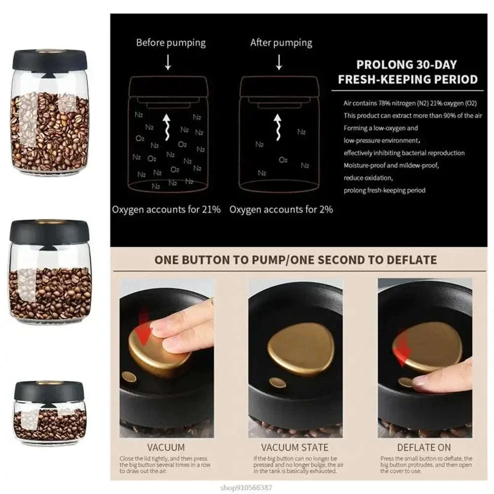 Vacuum Sealed Glass Coffee Storage Jar for Fresh Beans - Image 4