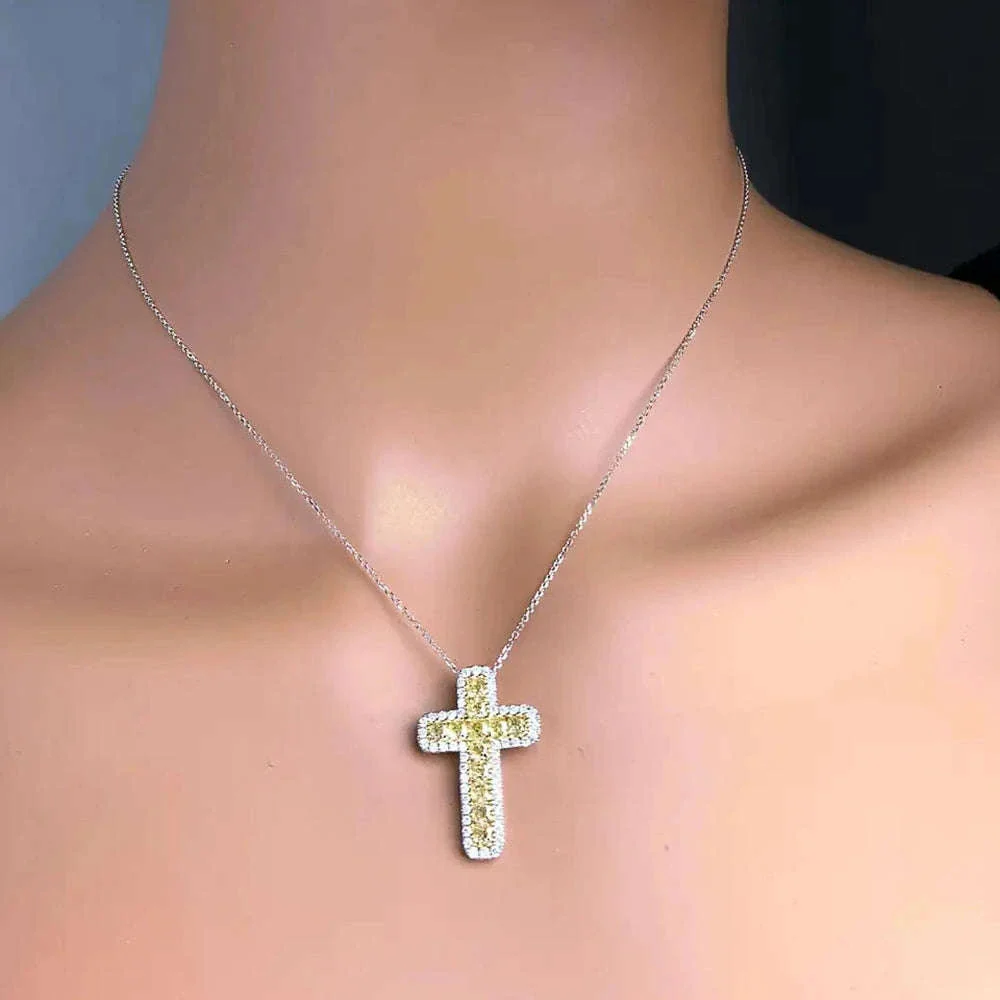 Colorful CZ Cross Pendant Necklace for Women – Elegant Birthday Gift - Image 3