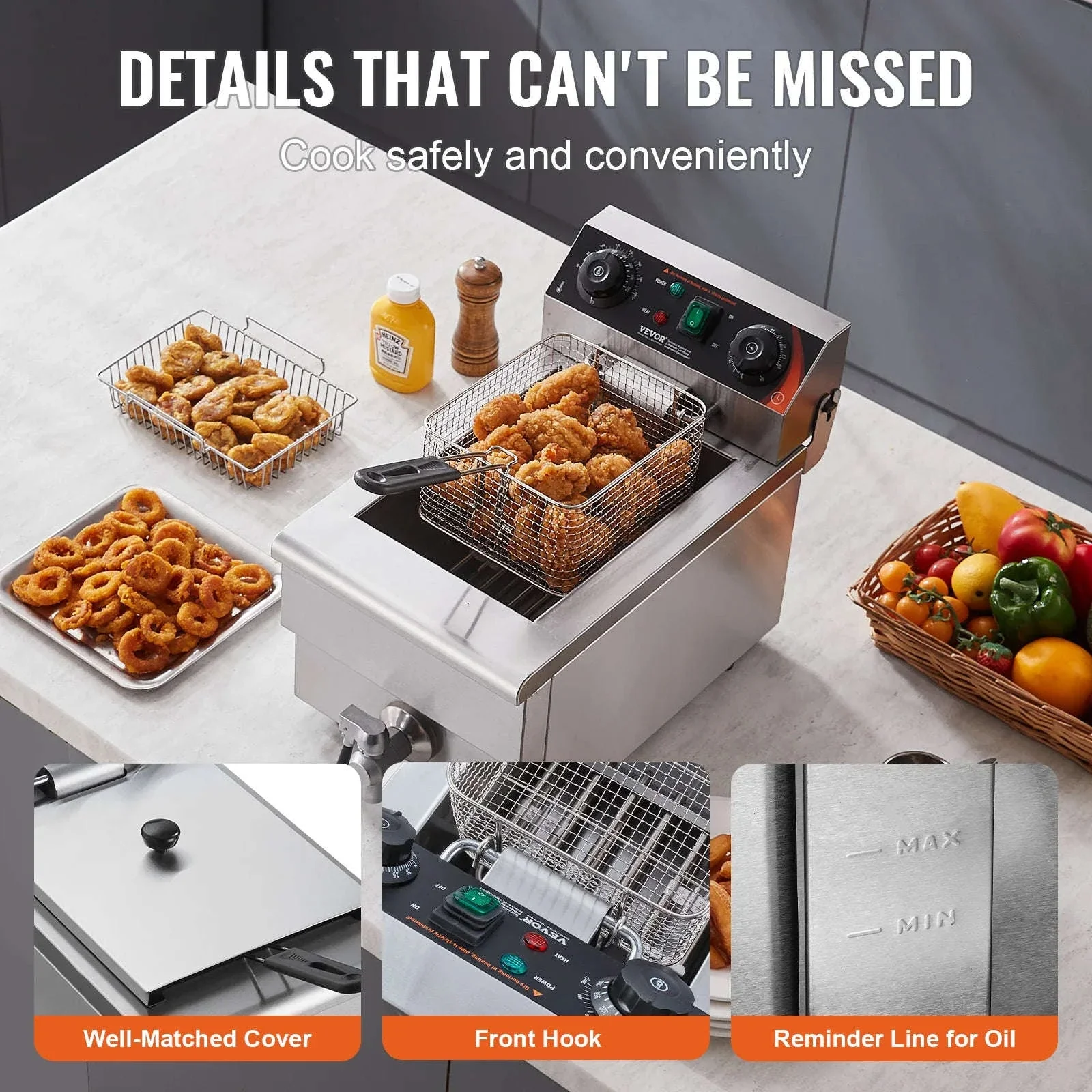 Commercial Electric Countertop Deep Fryer, Stainless Steel 9L - Image 6