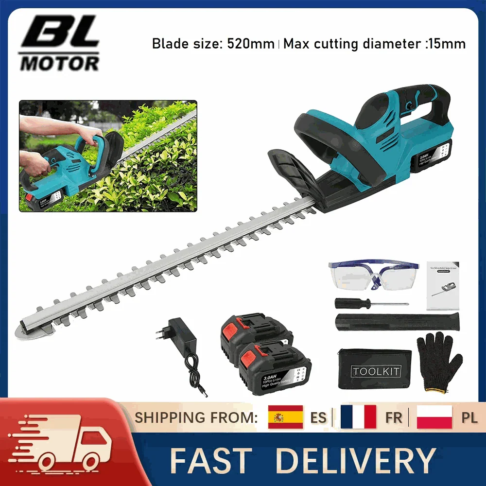 Cordless 21V Hedge Trimmer 520mm Brushless Garden Shear Tool