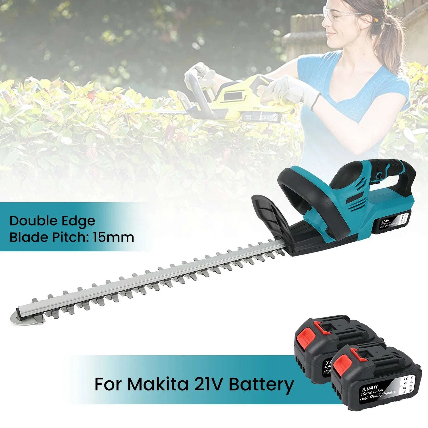 Cordless 21V Hedge Trimmer 520mm Brushless Garden Shear Tool - Image 3