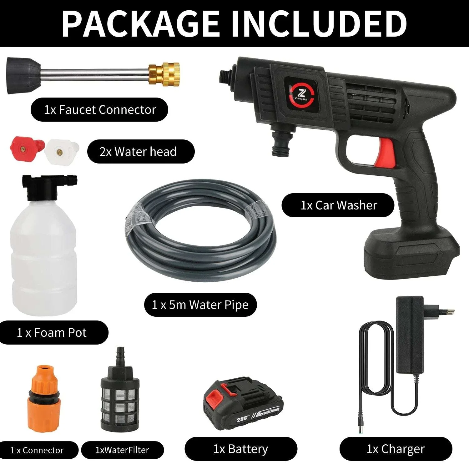 Cordless High Pressure Washer 50Bar with Battery & 6-in-1 Nozzle - Image 12
