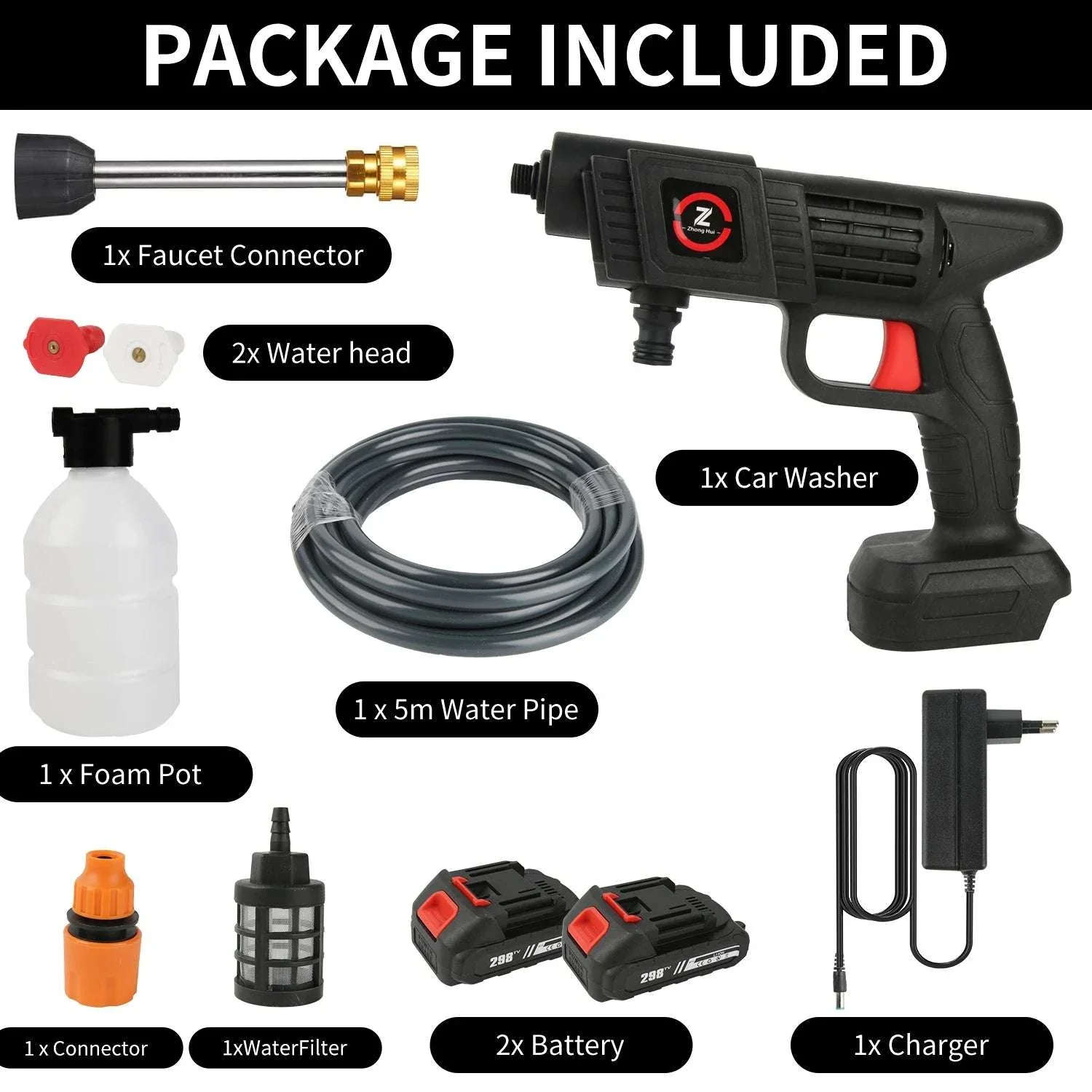 Cordless High Pressure Washer 50Bar with Battery & 6-in-1 Nozzle - Image 13