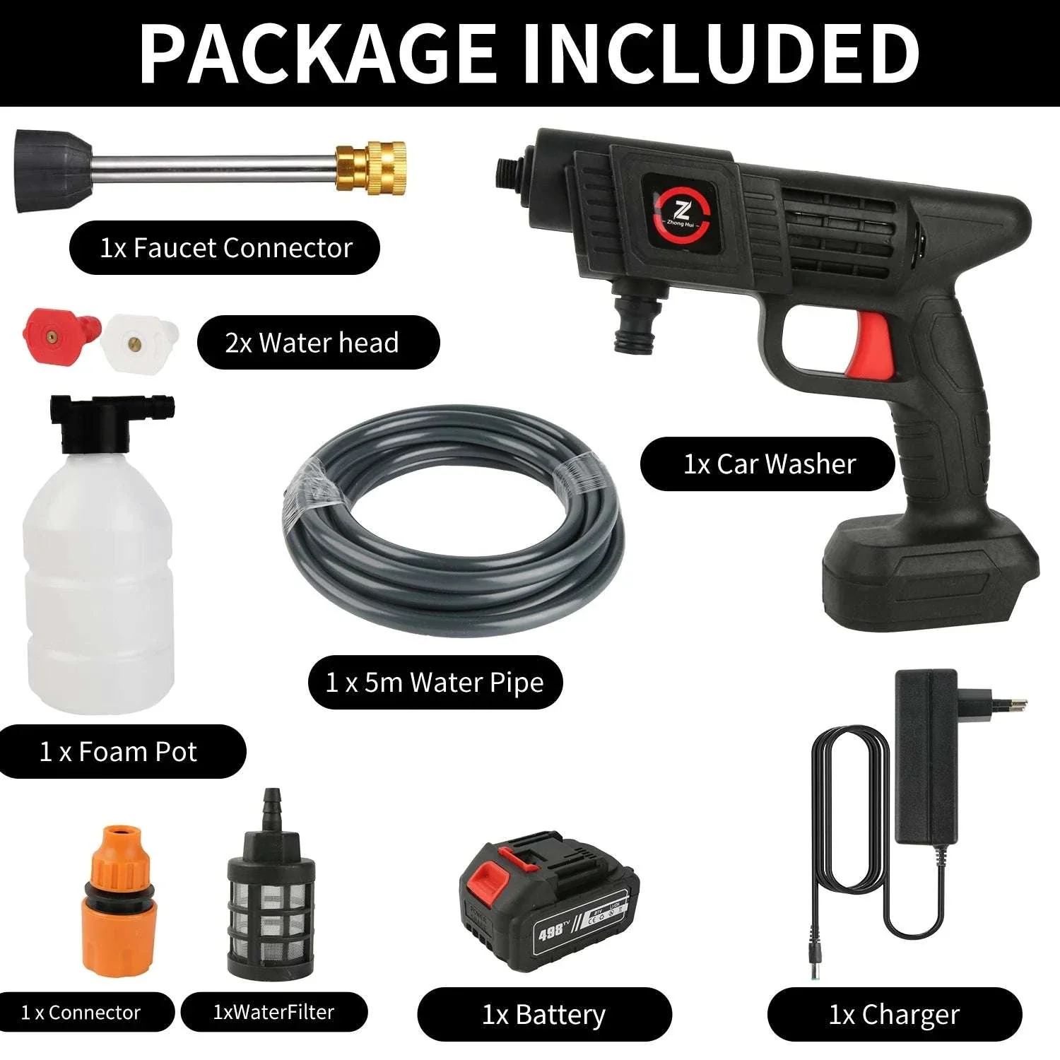 Cordless High Pressure Washer 50Bar with Battery & 6-in-1 Nozzle - Image 14
