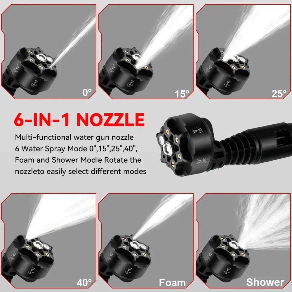 Cordless High Pressure Washer Gun 200 Bar 6-in-1 Spray for Car & Garden - Image 3