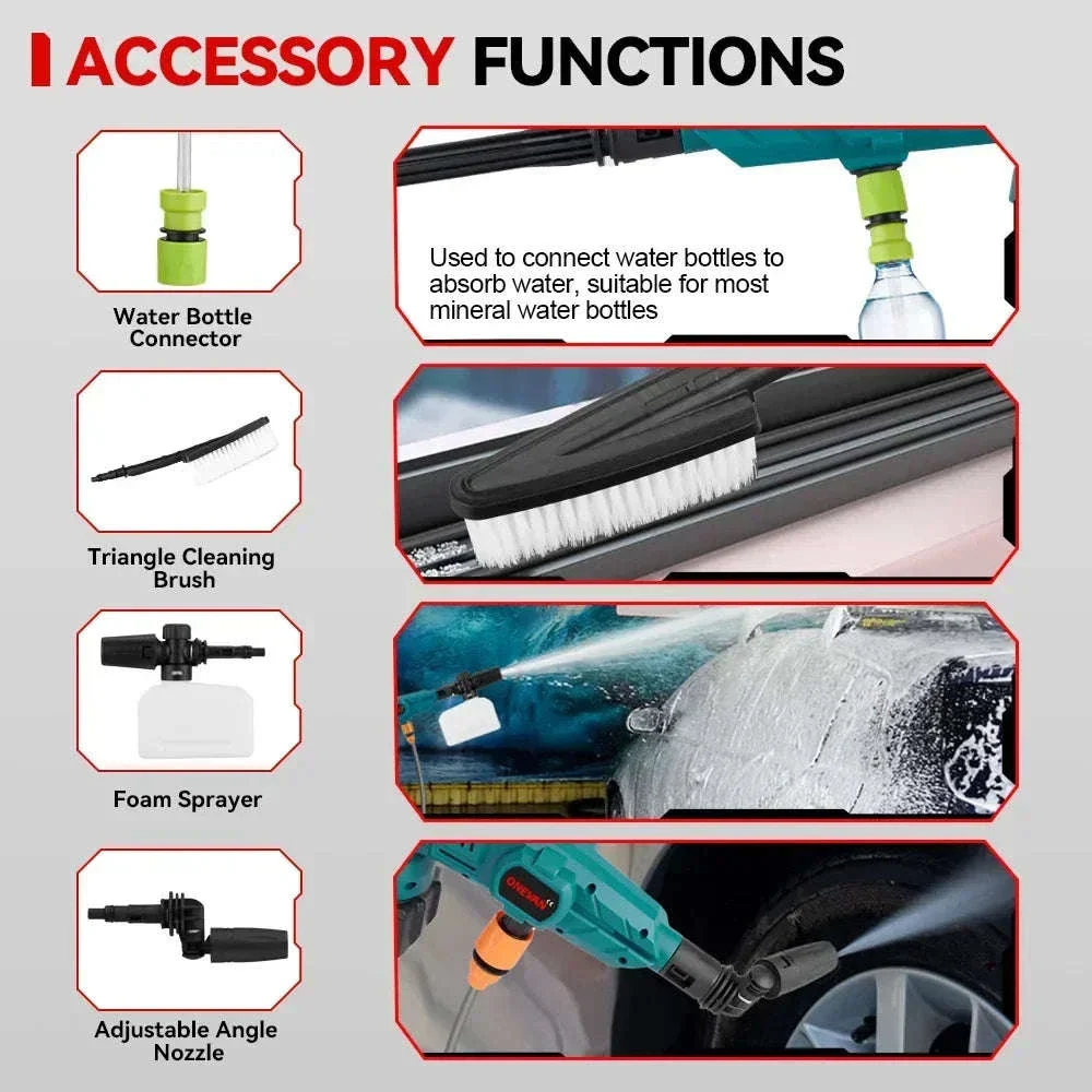 Cordless High Pressure Washer Gun 200 Bar 6-in-1 Spray for Car & Garden - Image 4