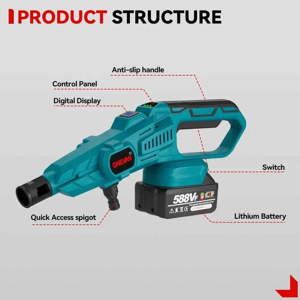 Cordless High Pressure Washer Gun 200 Bar 6-in-1 Spray for Car & Garden - Image 5