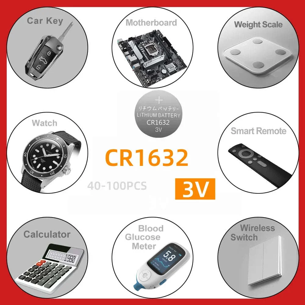 CR1632 3V Lithium Coin Battery for Watches, Remotes & Devices
