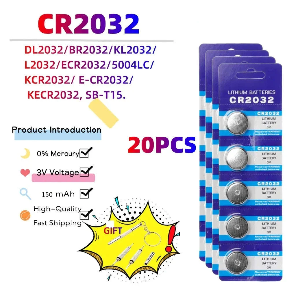 CR2032 3V Button Cell Battery Pack for Remotes, Watches & Electronics