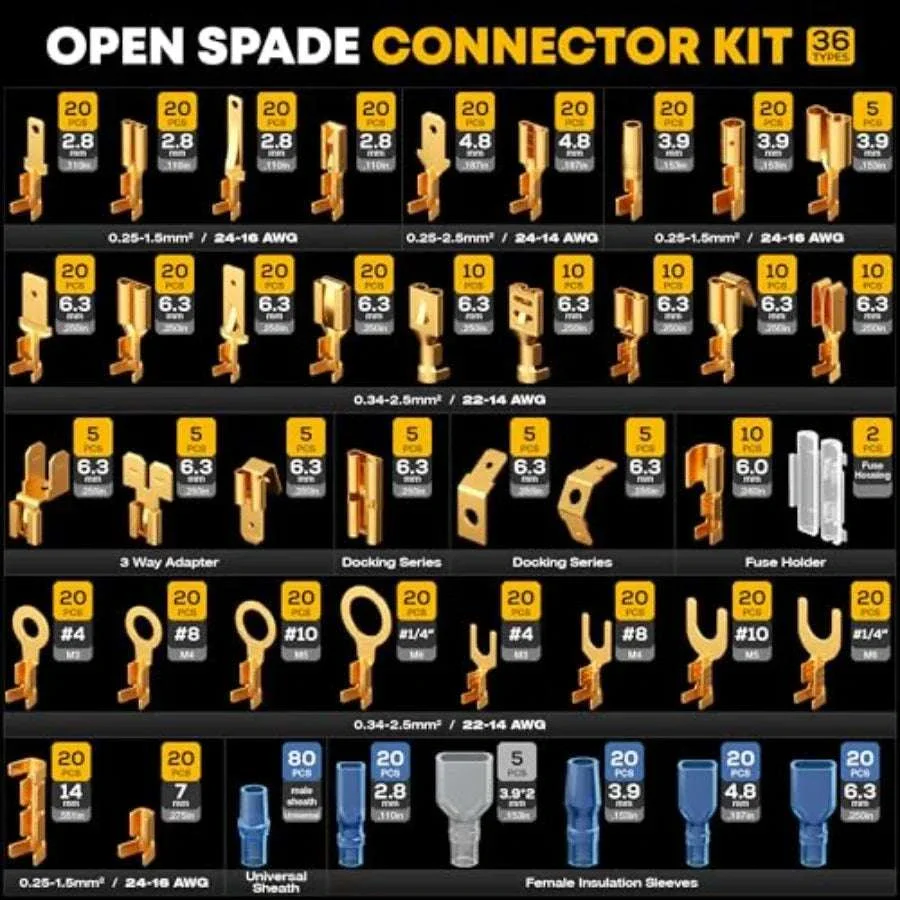 Crimping Tool Kit with 36-Type Open Spade Terminals Set - Image 3