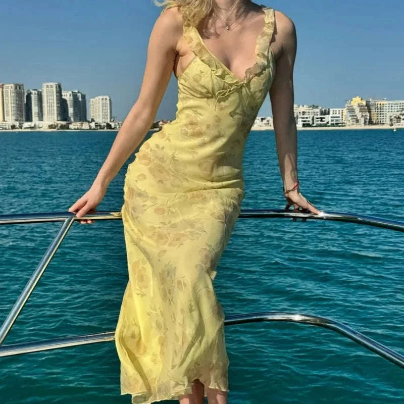 Floral Maxi Dress with Plunge Back and Summer Flow - Image 5