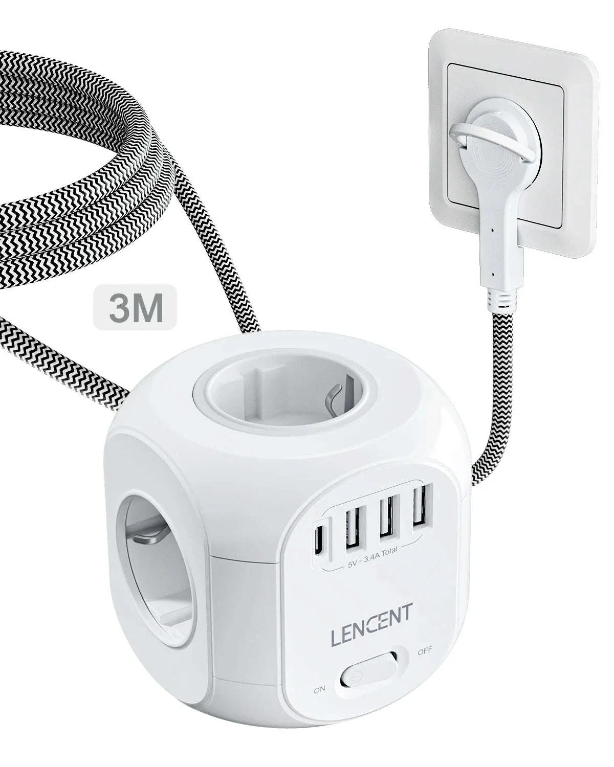 Cube Power Strip with 4 Outlets, 3 USB-A and 1 USB-C