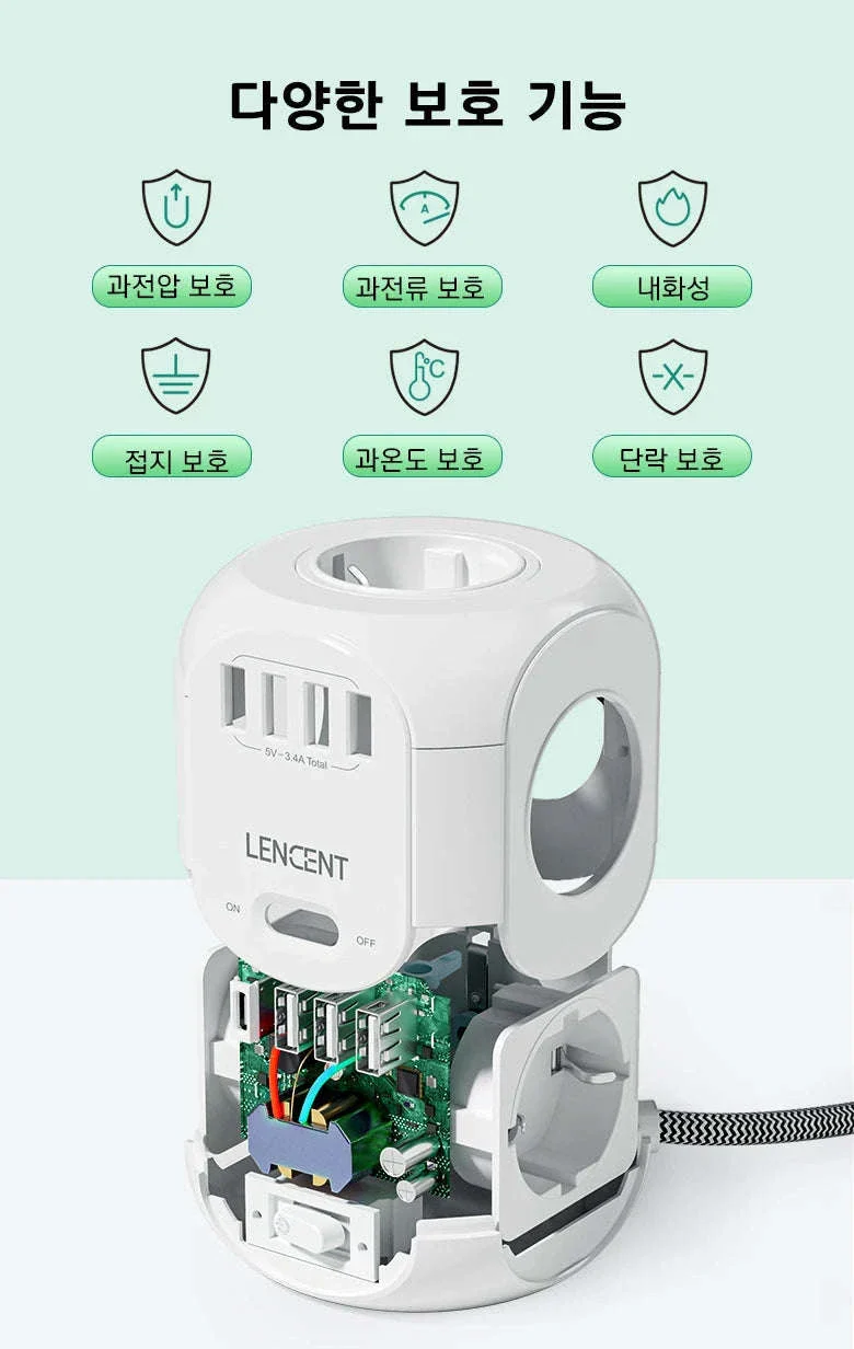 Cube Power Strip with 4 Outlets, 3 USB-A and 1 USB-C - Image 11