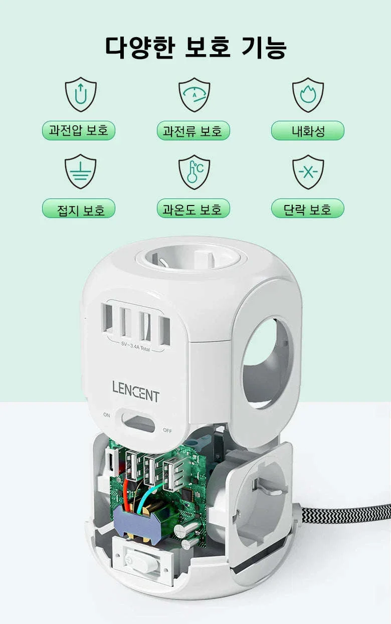 Cube Power Strip with 4 Outlets, 3 USB-A and 1 USB-C - Image 21