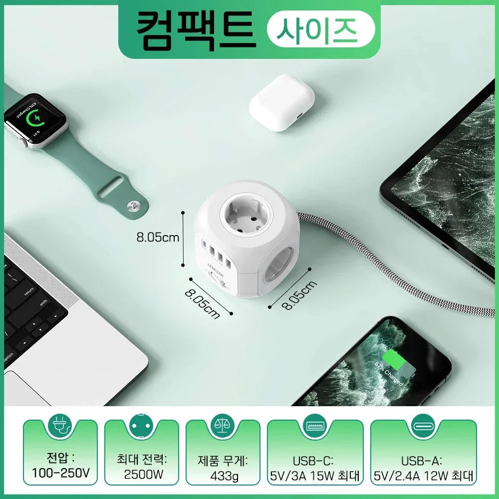 Cube Power Strip with 4 Outlets, 3 USB-A and 1 USB-C - Image 6
