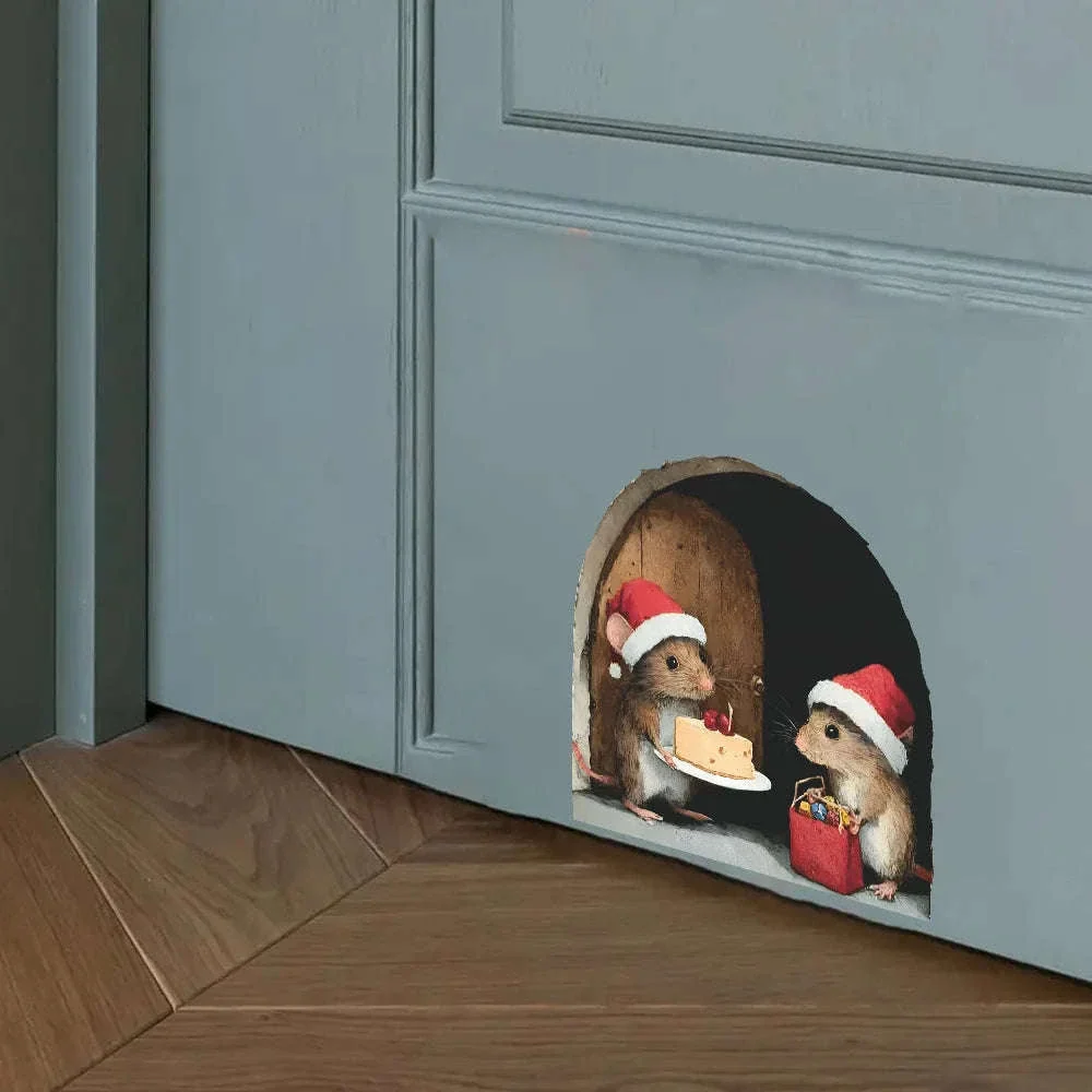 Cute Christmas Mouse Wall Stickers for Festive Holiday Decor