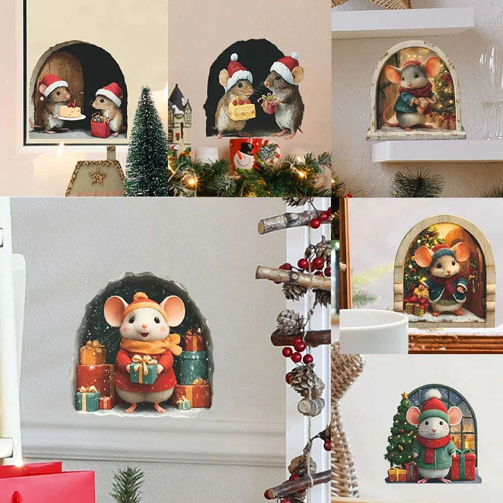 Cute Christmas Mouse Wall Stickers for Festive Holiday Decor - Image 6