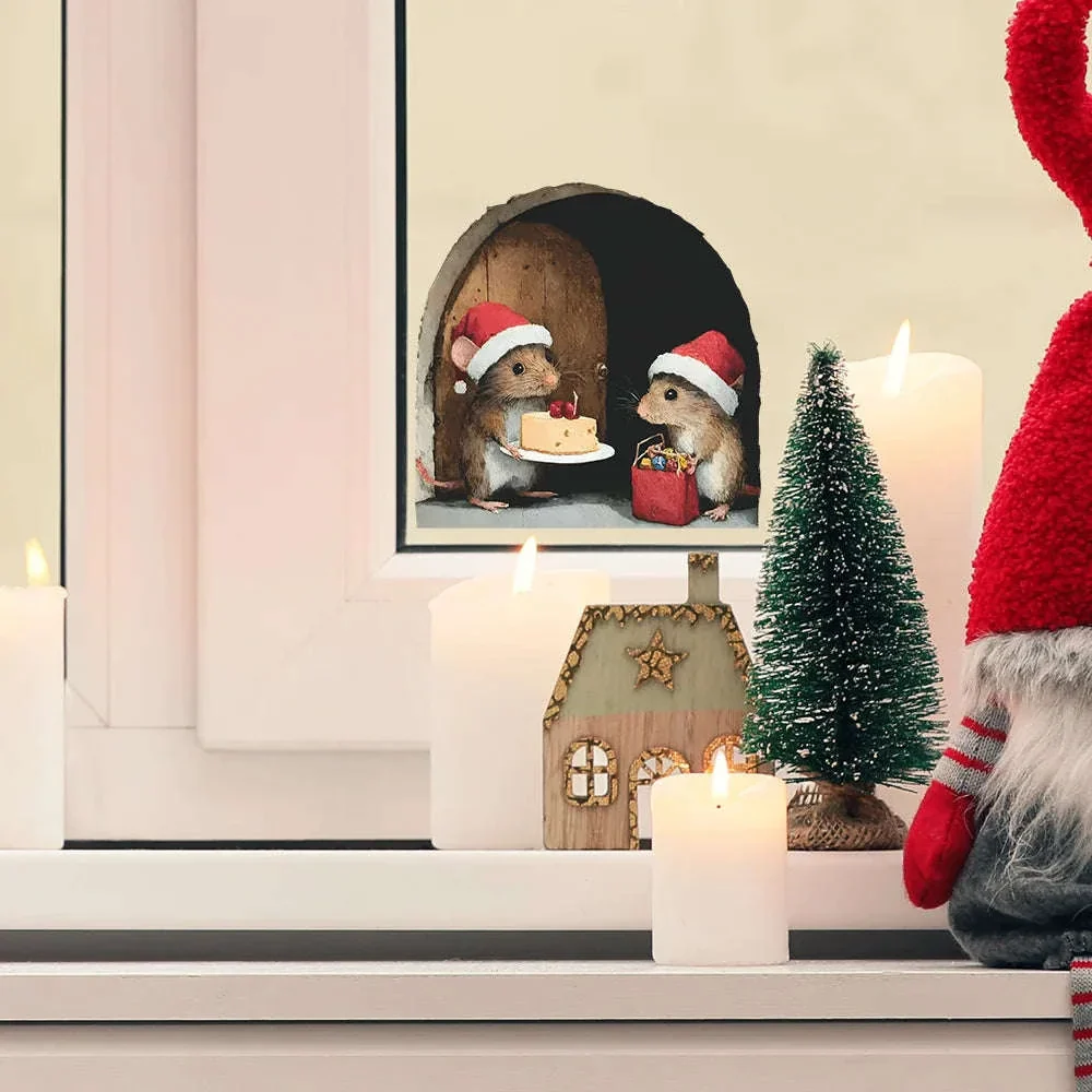 Cute Christmas Mouse Wall Stickers for Festive Holiday Decor - Image 9