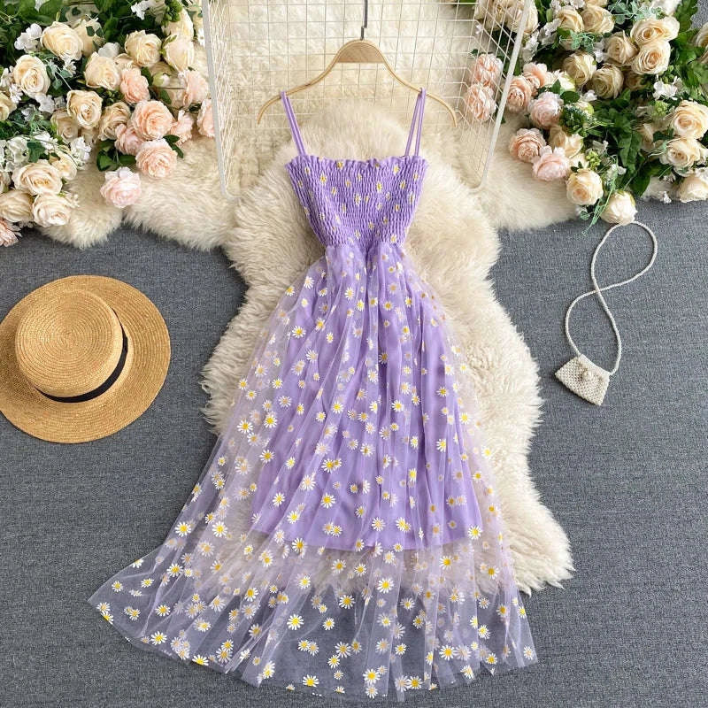 Daisy Mesh Midi Dress with Adjustable Straps - Image 11