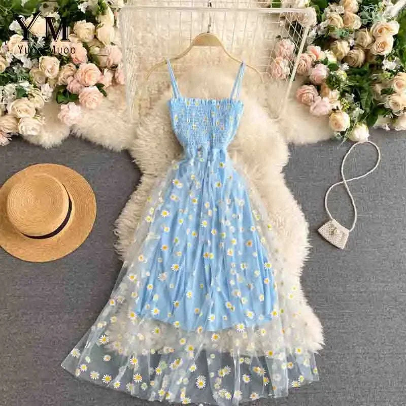 Daisy Mesh Midi Dress with Adjustable Straps - Image 4
