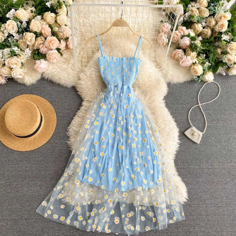 Daisy Mesh Midi Dress with Adjustable Straps - Image 9