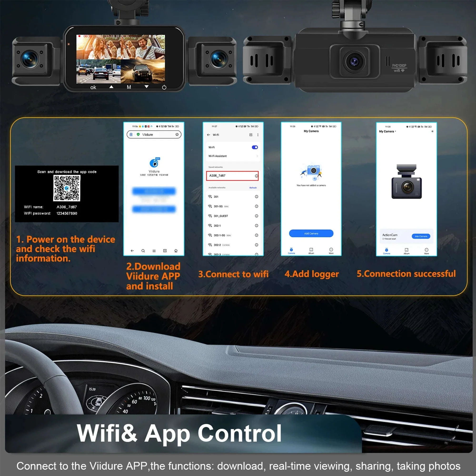 4-Channel Car Dash Cam with WiFi, 1080P Recording & Night Vision - Image 11