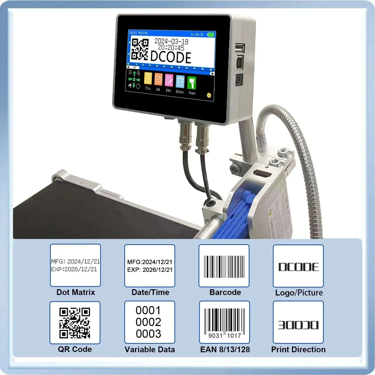 Industrial Inkjet Printer 600dpi QR Barcode Date Coding Machine - Image 2
