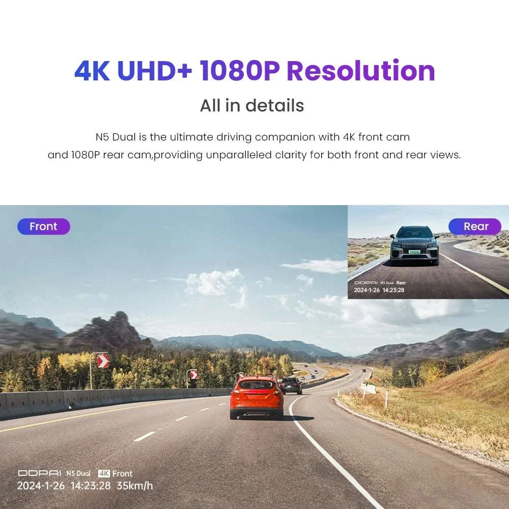 4K Dual Dash Cam Front & Rear with GPS, Night Vision & ADAS - Image 2