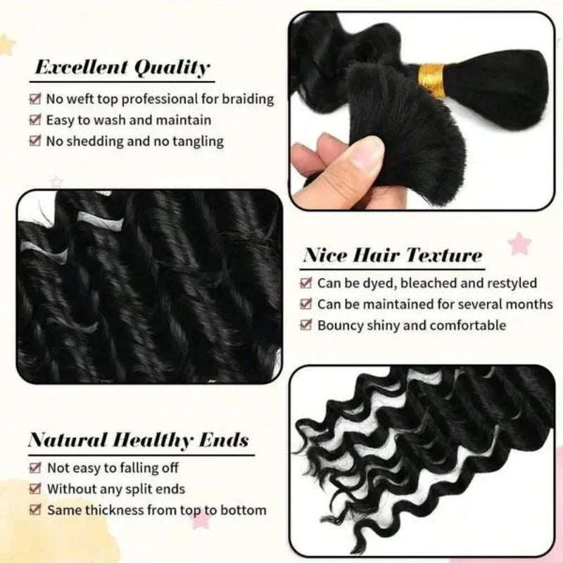 Deep Wave Human Hair Bundles for Braiding – Boho Curly Style - Image 3