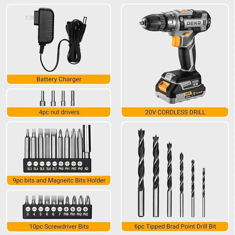 DEKO 20V Cordless Drill Driver Kit with Battery and Charger - Image 5