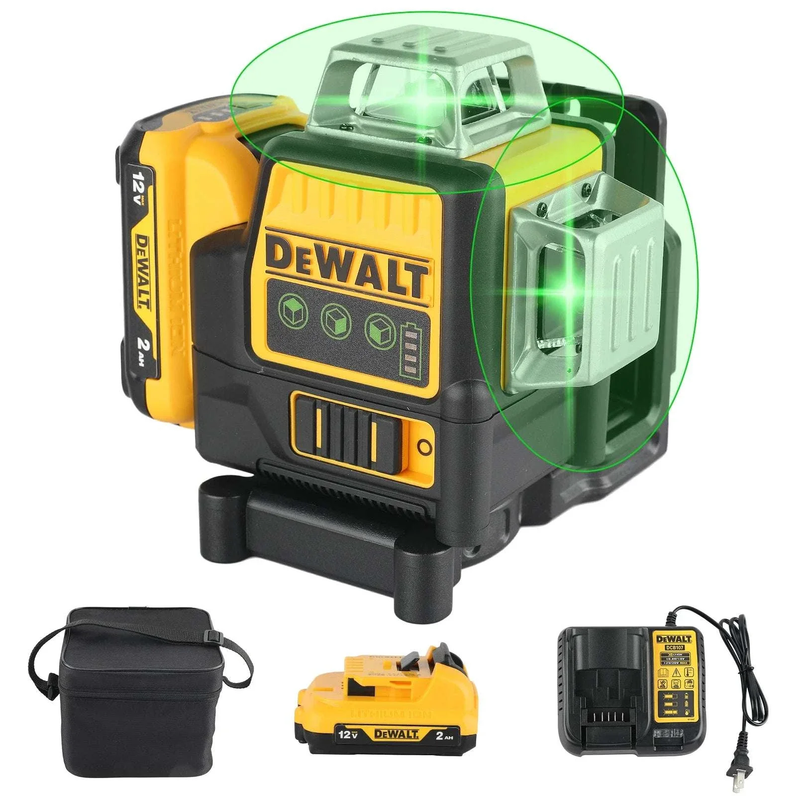 12-Line 360° Green Laser Level with 12V Battery Self-Leveling