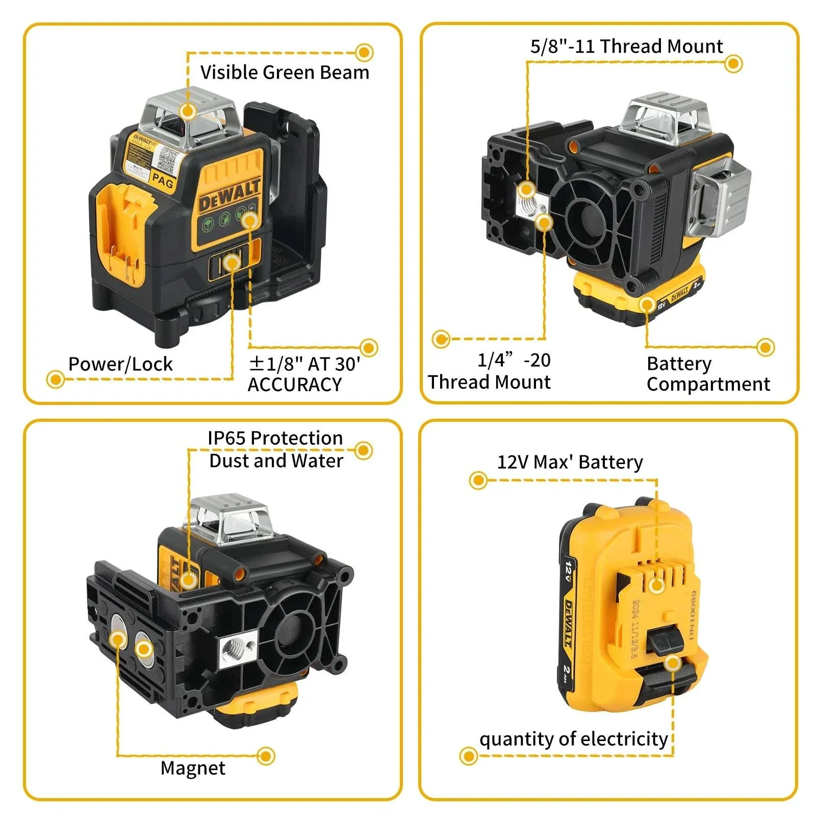 12-Line 360° Green Laser Level with 12V Battery Self-Leveling - Image 6