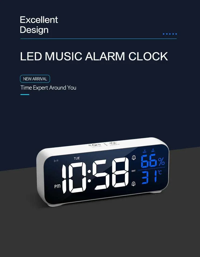 Digital Alarm Clock with Temperature, Dual Alarms & LED Display - Image 9