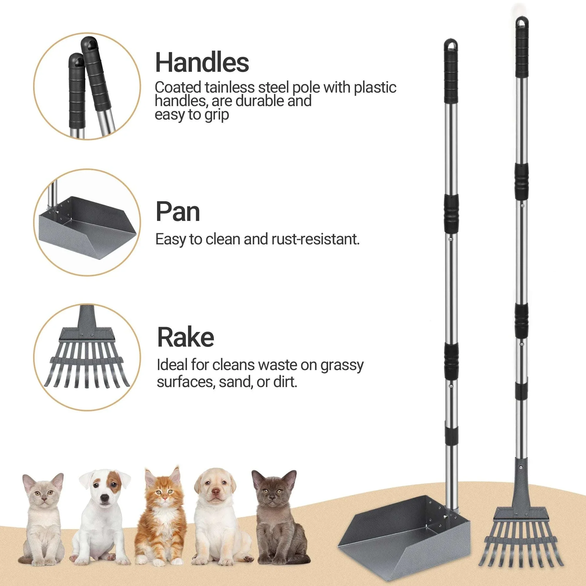 Dog Pooper Scooper Tray & Rake Set with Long Adjustable Handle - Image 2