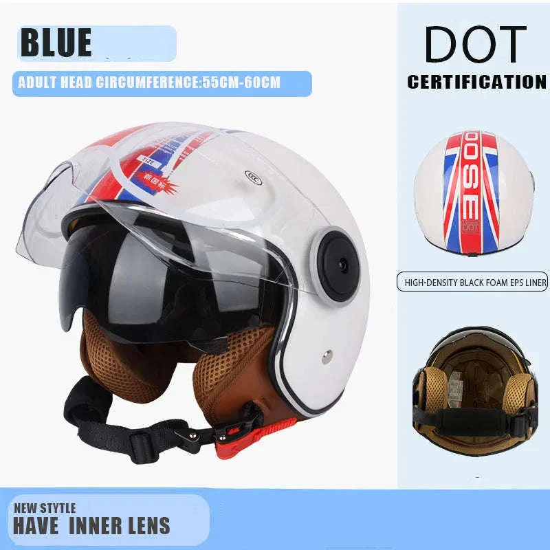 DOT Certified Dual Lens Motorcycle Helmet Half Shell Four Seasons - Image 16