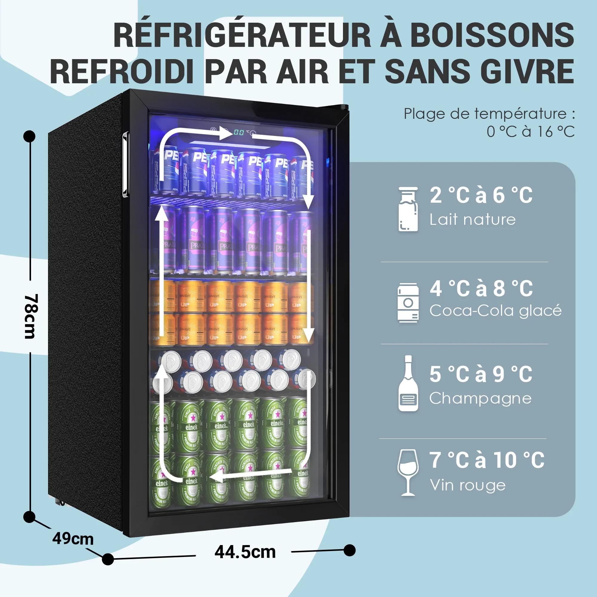 90L Drinks Refrigerator with Glass Door, 126 Can Storage - Image 2
