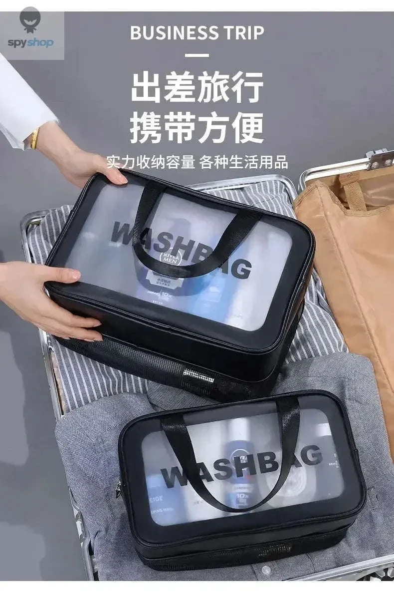 Transparent Dry-Wet PU Makeup Bag with Dual Compartments - Image 14
