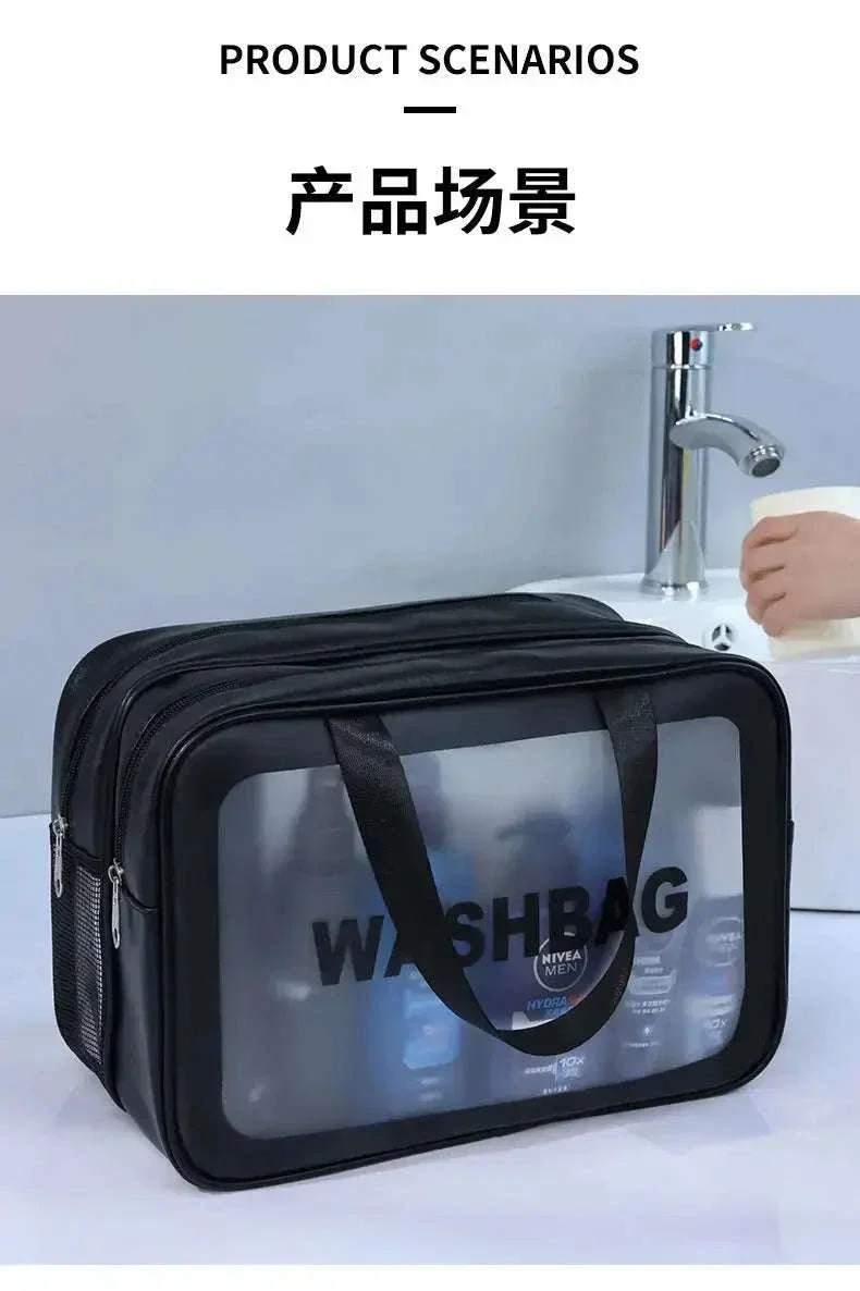 Transparent Dry-Wet PU Makeup Bag with Dual Compartments - Image 16