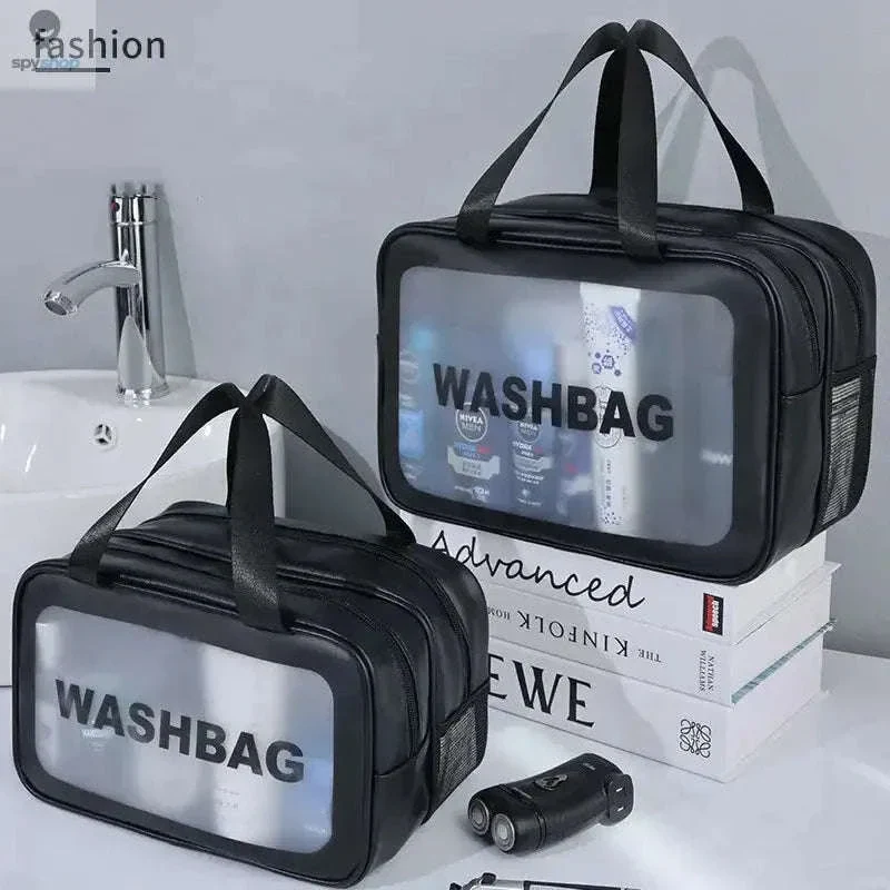 Transparent Dry-Wet PU Makeup Bag with Dual Compartments - Image 4