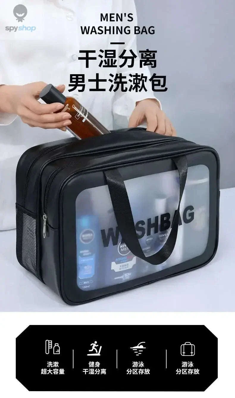 Transparent Dry-Wet PU Makeup Bag with Dual Compartments - Image 5